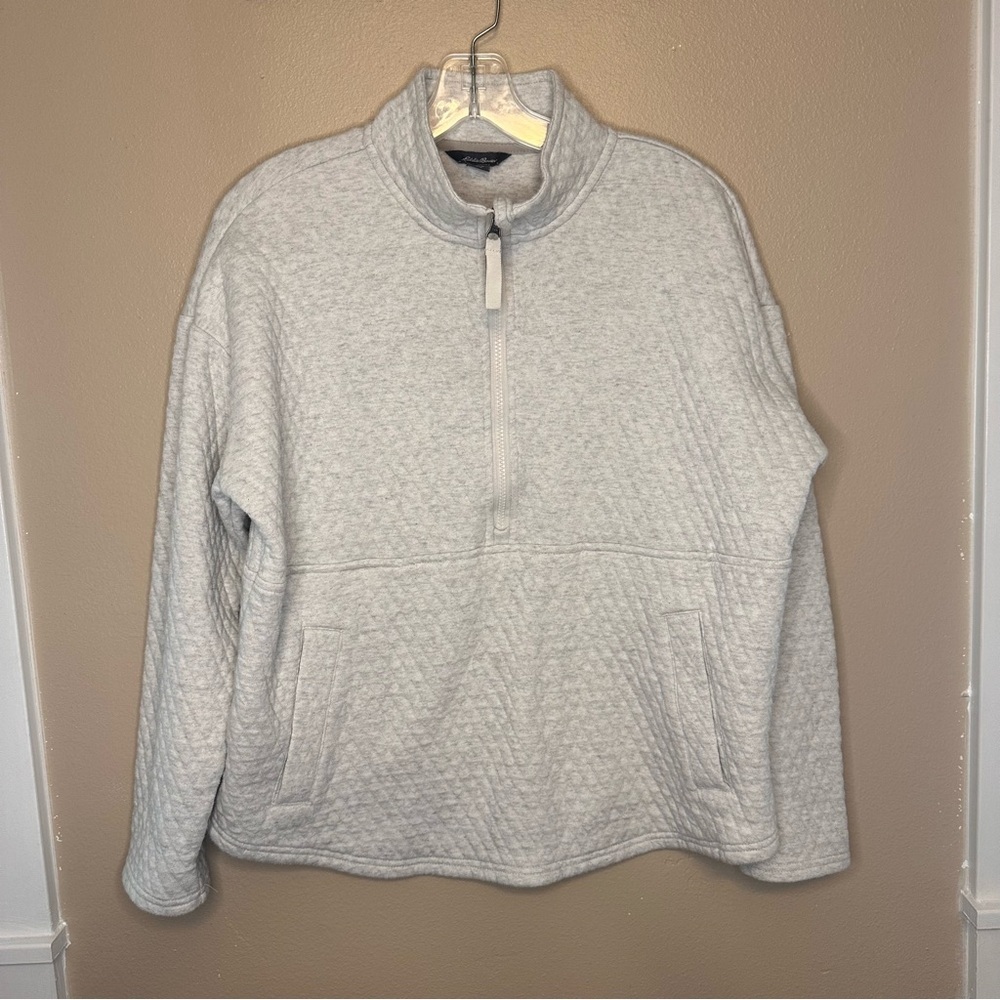 Eddie Bauer Light Gray Quilted Half-Zip Sweatshirt Size Large